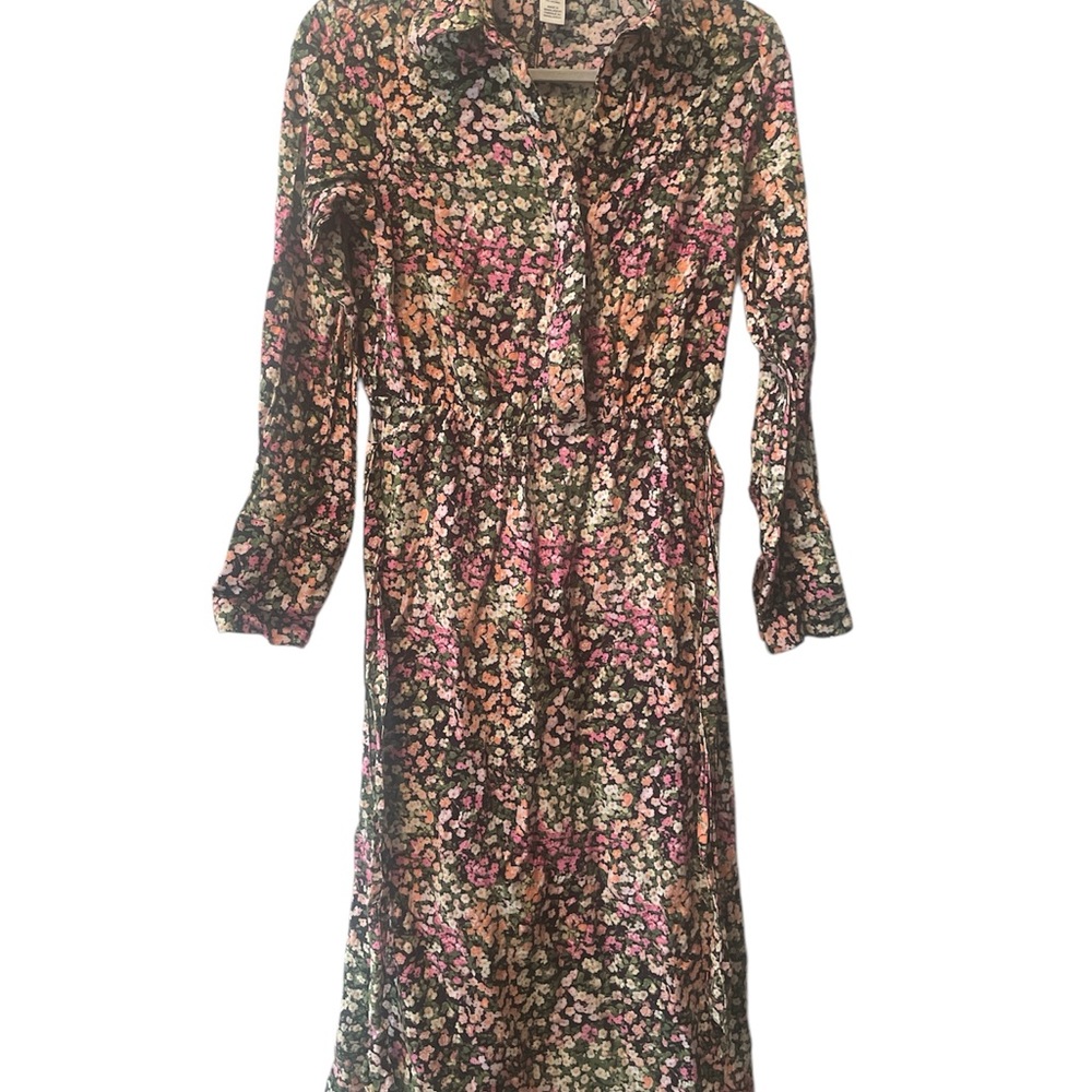 H&M Pink and Green Long Sleeve Sundress with Notched Collar